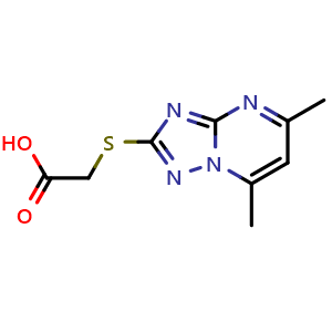 Chemical structure of 2-((5,7-Dimethyl-[1,2,4]triazolo[1,5-a]pyrimidin-2-yl)thio)acetic acid , CAS 56347-19-4, AChemBlock AD278177