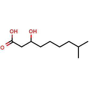 Chemical structure of 3-hydroxy-8-methylnonanoic acid , CAS 62675-78-9, AChemBlock AD278179