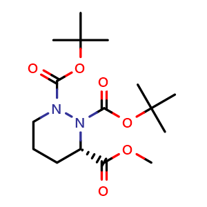 Chemical structure of (S)-Tetrahydro-pyridazine-1,2,3-tricarboxylic acid 1,2-di-tert-butyl ester 3-methyl ester , CAS 222556-21-0, AChemBlock AD278185