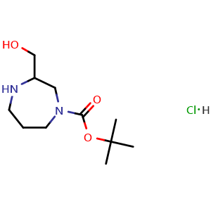 Chemical structure of tert-Butyl 3-(hydroxymethyl)-1,4-diazepane-1-carboxylate hydrochloride , CAS 2061979-40-4, AChemBlock AD278189