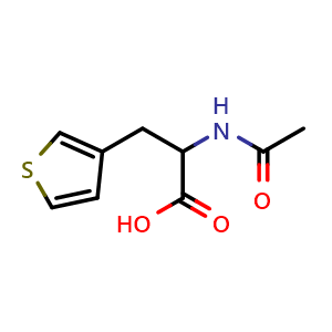 Chemical structure of 2-acetamido-3-(thiophen-3-yl)propanoicacid , CAS 67206-08-0, AChemBlock AD278203
