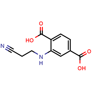 Chemical structure of 2-[(2-Cyanoethyl)amino]-1,4-benzenedicarboxylic acid , CAS 19384-66-8, AChemBlock AD278207