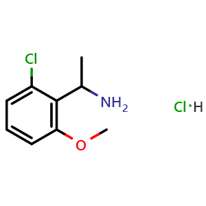 Chemical structure of 1-(2-Chloro-6-methoxyphenyl)ethan-1-amine hydrochloride , CAS 2250243-63-9, AChemBlock AD278208