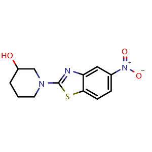 Chemical structure of 1-(5-Nitrobenzo[d]thiazol-2-yl)piperidin-3-ol , CAS 1420968-25-7, AChemBlock AD278216