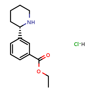 Chemical structure of Ethyl (S)-3-(piperidin-2-yl)benzoate hydrochloride , CAS 2244064-25-1, AChemBlock AD278218