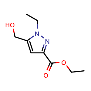 Chemical structure of Ethyl 1-ethyl-5-(hydroxymethyl)-1H-pyrazole-3-carboxylate , CAS 2113628-73-0, AChemBlock AD278236