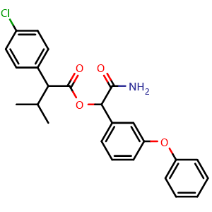 Chemical structure of 2-Amino-2-oxo-1-(3-phenoxyphenyl)ethyl 2-(4-chlorophenyl)-3-methylbutanoate , CAS 67685-93-2, AChemBlock AD278239
