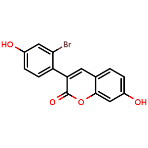 Chemical structure of 3-(2-Bromo-4-hydroxyphenyl)-7-hydroxy-2H-1-benzopyran-2-one , CAS 2010938-41-5, AChemBlock AD278275