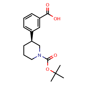 Chemical structure of 1-(1,1-Dimethylethyl) (3S)-3-(3-carboxyphenyl)-1-piperidinecarboxylate , CAS 1217856-23-9, AChemBlock AD278281