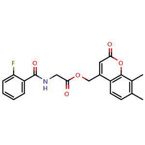 Chemical structure of (7,8-Dimethyl-2-oxo-2H-chromen-4-yl)methyl (2-fluorobenzoyl)glycinate , CAS 868269-33-4, AChemBlock AD278282
