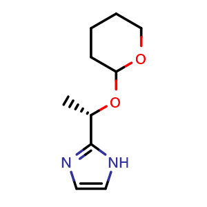 Chemical structure of 2-((1S)-1-((Tetrahydro-2H-pyran-2-yl)oxy)ethyl)-1H-imidazole , CAS 2253953-69-2, AChemBlock AD278300
