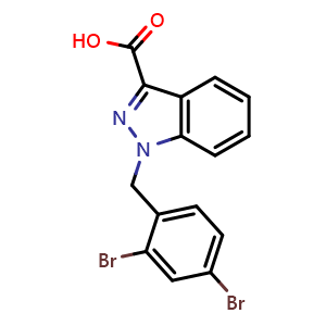 Chemical structure of 1-(2,4-Dibromobenzyl)-1H-indazole-3-carboxylic acid , CAS 50264-75-0, AChemBlock AD278341