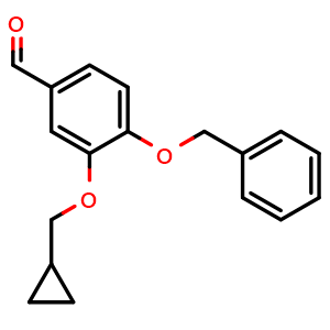 Chemical structure of 4-(Benzyloxy)-3-(cyclopropylmethoxy)benzaldehyde , CAS 1381886-14-1, AChemBlock AD278342