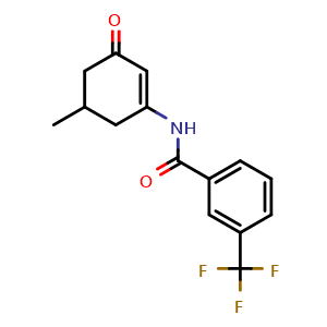 Chemical structure of N-(5-Methyl-3-oxo-1-cyclohexen-1-yl)-3-(trifluoromethyl)-benzamide , CAS 2987139-91-1, AChemBlock AD278343