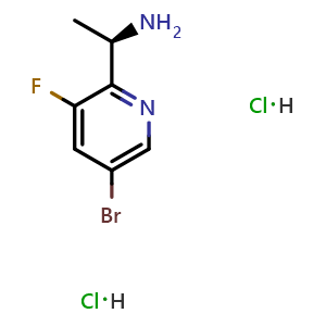 Chemical structure of (R)-1-(5-bromo-3-fluoropyridin-2-yl)ethanamine dihydrochloride , CAS 1391568-44-7, AChemBlock AD278373