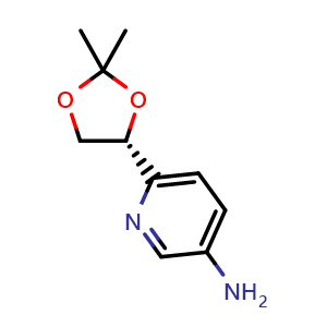 Chemical structure of 6-[(4R)-2,2-Dimethyl-1,3-dioxolan-4-yl]-3-pyridinamine , CAS 2877757-09-8, AChemBlock AD278381