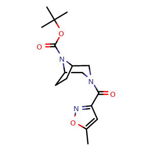 Chemical structure of 1,1-Dimethylethyl 3-[(5-methyl-3-isoxazolyl)carbonyl]-3,8-diazabicyclo[3.2.1]octane-8-carboxylate , CAS 2860865-85-4, AChemBlock AD278386