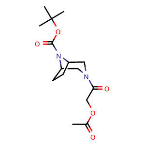Chemical structure of 1,1-Dimethylethyl 3-[2-(acetyloxy)acetyl]-3,8-diazabicyclo[3.2.1]octane-8-carboxylate , CAS 1541188-68-4, AChemBlock AD278388