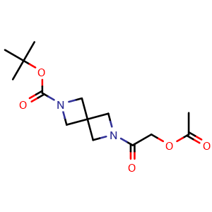 Chemical structure of tert-Butyl 6-(2-acetoxyacetyl)-2,6-diazaspiro[3.3]heptane-2-carboxylate , CAS 2845304-15-4, AChemBlock AD278389