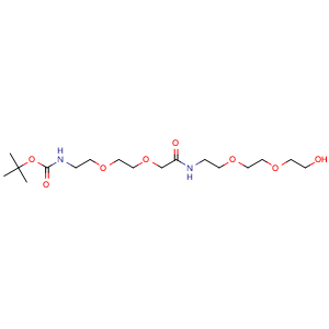 Chemical structure of 1,1-Dimethylethyl 19-hydroxy-10-oxo-5,8,14,17-tetraoxa-2,11-diazanonadecanoate , CAS 2227387-44-0, AChemBlock AD278390