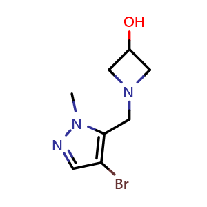 Chemical structure of 1-[(4-Bromo-1-methyl-1H-pyrazol-5-yl)methyl]-3-azetidinol , CAS 2166546-48-9, AChemBlock AD278395