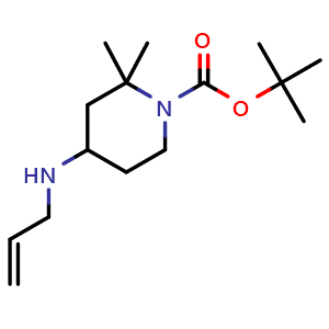 Chemical structure of 1,1-Dimethylethyl 2,2-dimethyl-4-(2-propen-1-ylamino)-1-piperidinecarboxylate , CAS 2007181-20-4, AChemBlock AD278397