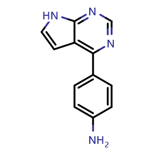 Chemical structure of 4-(7H-Pyrrolo[2,3-d]pyrimidin-4-yl)benzenamine , CAS 1962127-11-2, AChemBlock AD278398