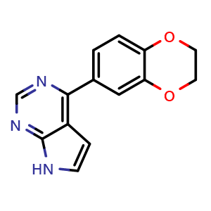 Chemical structure of 4-(2,3-Dihydro-1,4-benzodioxin-6-yl)-7H-pyrrolo[2,3-d]pyrimidine , CAS 2772689-48-0, AChemBlock AD278402