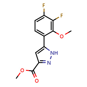 Chemical structure of Methyl 5-(3,4-difluoro-2-methoxyphenyl)-1H-pyrazole-3-carboxylate , CAS 2112153-48-5, AChemBlock AD278404