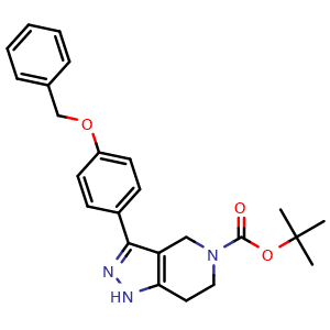 Chemical structure of 1,1-Dimethylethyl 1,4,6,7-tetrahydro-3-[4-(phenylmethoxy)phenyl]-5H-pyrazolo[4,3-c]pyridine-5-carboxylate , CAS 661487-32-7, AChemBlock AD278407