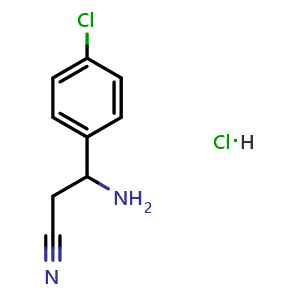 Chemical structure of 3-amino-3-(4-chlorophenyl)propanenitrile hydrochloride , CAS 2708287-60-7, AChemBlock AD278413