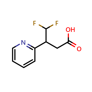 Chemical structure of 4,4-Difluoro-3-(pyridin-2-yl)butanoic acid , CAS 2229082-76-0, AChemBlock AD278417