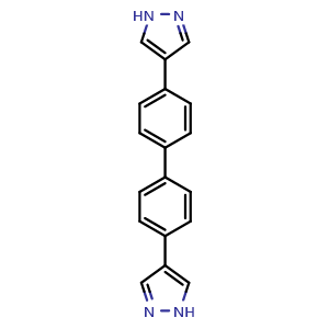 Chemical structure of 4-[4-[4-(1H-pyrazol-4-yl)phenyl]phenyl]-1H-pyrazole , CAS 1230878-51-9, AChemBlock AD278424