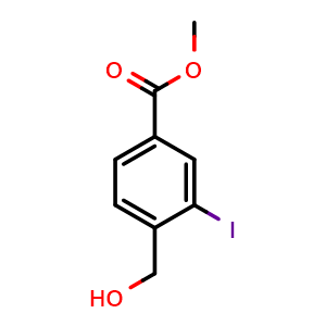 Chemical structure of Methyl 4-(hydroxymethyl)-3-iodobenzoate , CAS 218445-64-8, AChemBlock AD278434
