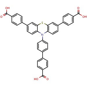 Chemical structure of 4,4'-(10-(4'-Carboxy-[1,1'-biphenyl]-4-yl)-10H-phenothiazine-3,7-diyl)dibenzoic acid , CAS 2254411-77-1, AChemBlock AD278438