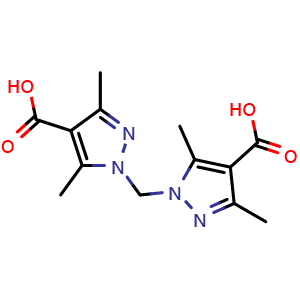 Chemical structure of 1,1'-Methylenebis(3,5-dimethyl-1H-pyrazole-4-carboxylic acid) , CAS 2305668-24-8, AChemBlock AD278441