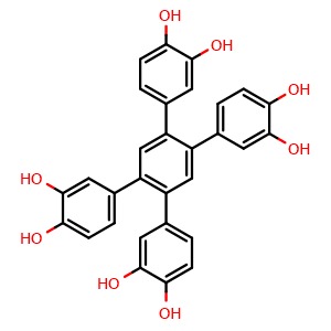 Chemical structure of 4',5'-bis(3,4-dihydroxyphenyl)-[1,1':2',1''-terphenyl]-3,3'',4,4''-tetraol , CAS 2882839-26-9, AChemBlock AD278446