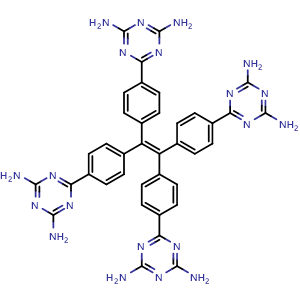 Chemical structure of 6,6',6'',6'''-(Ethene-1,1,2,2-tetrayltetrakis(benzene-4,1-diyl))tetrakis(1,3,5-triazine-2,4-diamine) , CAS 1802098-86-7, AChemBlock AD278452