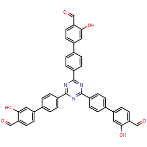 Chemical structure of 4',4''',4'''''-(1,3,5-triazine-2,4,6-triyl)tris(3-hydroxy-[1,1'-biphenyl]-4-carbaldehyde) , CAS 3004522-53-3, AChemBlock AD278454