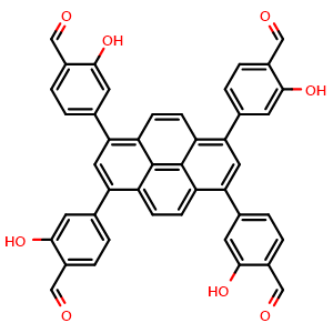 Chemical structure of 1,3,6,8-tetrakis(4-formyl-3-hydroxylphenyl)pyrene , CAS 3026126-56-4, AChemBlock AD278456
