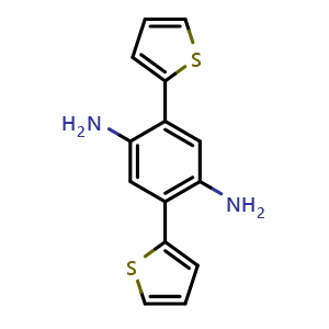 Chemical structure of 2,5-Di(thiophen-2-yl)benzene-1,4-diamine , CAS 1473358-11-0, AChemBlock AD278470