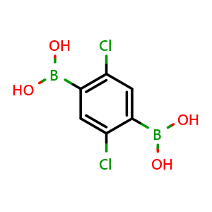 Chemical structure of (2,5-Dichloro-1,4-phenylene)diboronic acid , CAS 2930101-42-9, AChemBlock AD278477