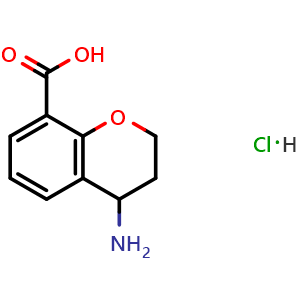 Chemical structure of 4-Aminochromane-8-carboxylic acid hydrochloride , CAS 2838201-37-7, AChemBlock AD278482