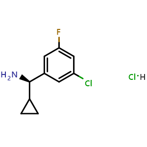 Chemical structure of (R)-(3-Chloro-5-fluorophenyl)(cyclopropyl)methanamine hydrochloride , CAS 2990778-36-2, AChemBlock AD278488