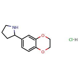 Chemical structure of 2-(2,3-Dihydrobenzo[b][1,4]dioxin-6-yl)pyrrolidine hydrochloride , CAS 3033437-88-3, AChemBlock AD278491