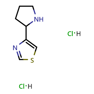 Chemical structure of 4-(Pyrrolidin-2-yl)thiazole dihydrochloride , CAS 2517871-01-9, AChemBlock AD278501