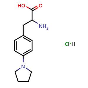 Chemical structure of 2-Amino-3-(4-(pyrrolidin-1-yl)phenyl)propanoic acid hydrochloride , CAS 174733-08-5, AChemBlock AD278507