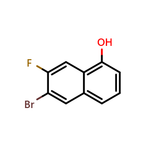 Chemical structure of 6-Bromo-7-fluoro-1-naphthalenol , CAS 1800261-86-2, AChemBlock AD278513
