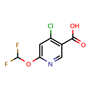 Chemical structure of 4-Chloro-6-(difluoromethoxy)-3-pyridinecarboxylic acid , CAS 1805221-81-1, AChemBlock AD278532