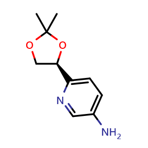 Chemical structure of 6-[(4S)-2,2-Dimethyl-1,3-dioxolan-4-yl]-3-pyridinamine , CAS 2877756-95-9, AChemBlock AD278538